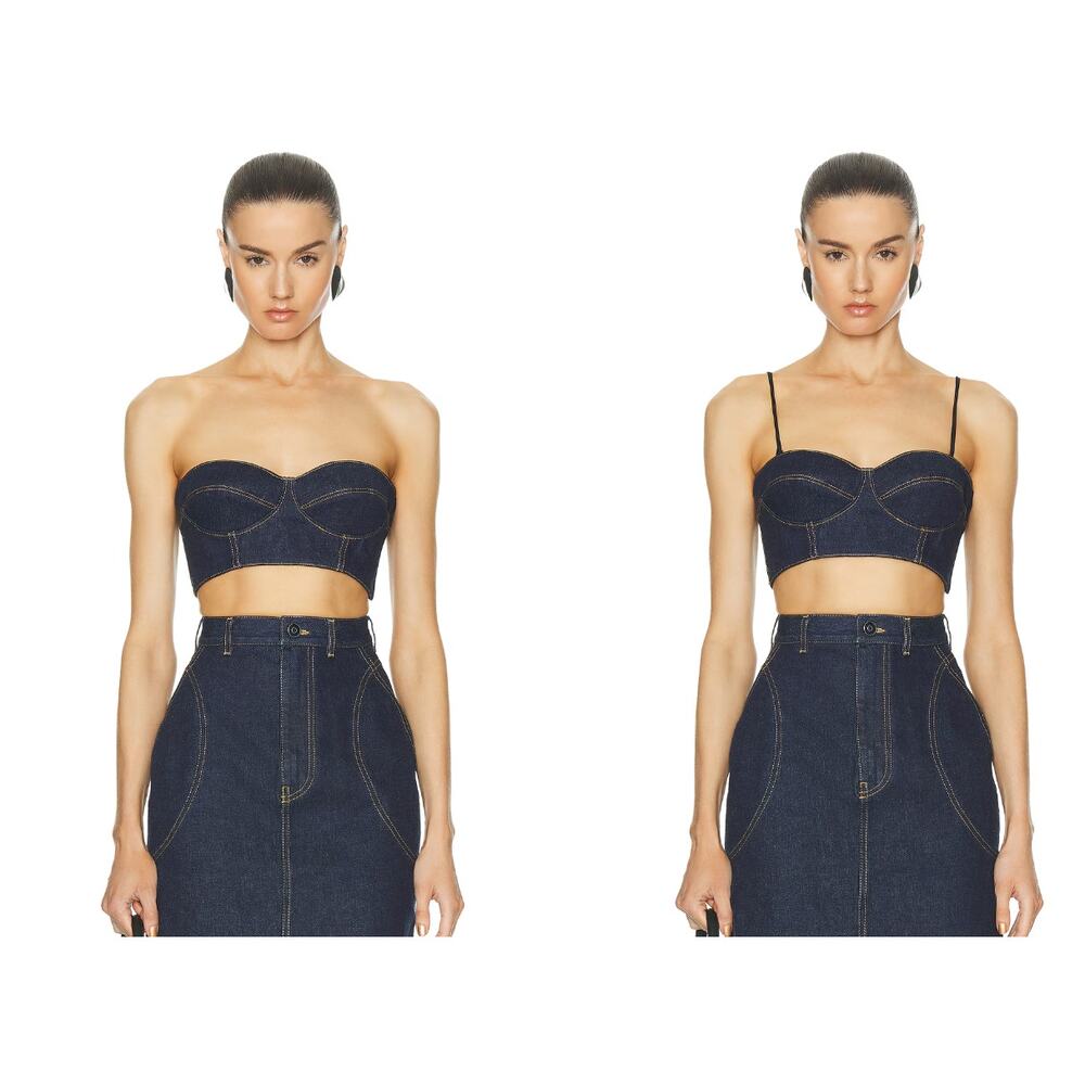 $1000 NEW ALAIA DENIM BUSTIER BRA TOP NWT AUTHENTIC 38 ITALY
